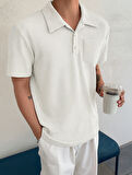 Erkek Oversize Polo Yaka  Waffle T-Shirt  POLOYAKA-DÜĞMELİ