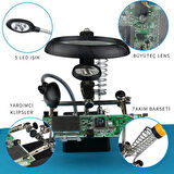 MG16129 Çok Fonksiyonlu Işıklı Büyüteç – Lehim Tamir Standı, 5 LED ’li, 2.5x / 7.5x / 10X Zoom