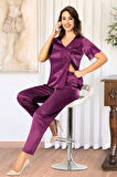 Saten Dantel Detaylı Pijama Takımı 4R.1O.1Z.1L.T. Mor