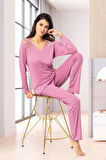 Dantel Detaylı Pijama Takımı Gül Kurusu 8R6.O.1Z.L0.T.