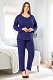 Dantel Detaylı Battal Pijama Takımı Lacivert 8R.8O.Z.0E.9LT.