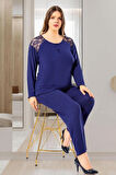 Dantel Detaylı Battal Pijama Takımı Lacivert 8R8O.0Z.E5L.T