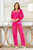 Saten Dantel Detaylı Uzun Kollu Pijama Fuşya 4R6.O.1Z.0E.LT