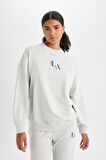 DeFactoFit NBA Los Angeles Lakers Oversize Geniş Kalıp Bisiklet Yaka Sweatshirt C8103AX24AUGR519