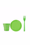 Yeşil Renk Plastik Tabak, Bardak, Çatal Seti Parti Piknik Seti
