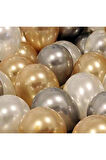 10 Adet Metalik Sedefli Gold-gümüş Gri-beyaz Balon
