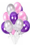 10 Adet Metalik Sedefli Mor-pembe-gümüş Helyumla Uçabilen Balon