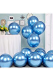 Krom Parlak Balon Mavi Renk 10 Adet Aynalı Balon 30 Cm