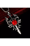 Kırmızı Taşlı Emerald Talisman Sword Kolye Hediyelik Şık Aksesuar Takı