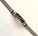 Kemal ATATÜRK İmzalı Silver&Siyah Kemer Kordonlu 1. Sınıf Çelik Bileklik 23 cm