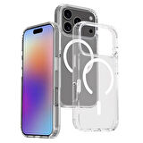 iPhone 17 Pro Kılıf Kablosuz Şarj Özellikli Şeffaf Sert PC Embos Kapak