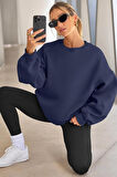 Genıus Store Kadın Sweatshirt Oversize Geniş Kalıp İçi Şardonlu Bisiklet Yaka Oversize Sweatshirt KADIN-SWEATSHIRT