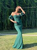 Yıldızlar Kadın  İp Askılı Balon Kol Arkası Brit Bağlamalı Krep Balık Abiye Fn7233 7233