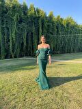 Yıldızlar Kadın  İp Askılı Balon Kol Arkası Brit Bağlamalı Krep Balık Abiye Fn7233 7233