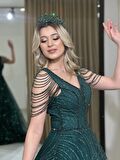 Simli Taşlı Helen Kesim Yeni Sezon Abiye Elbise APN1025