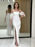 Balon Kollu İp Askılı Krep Yeni Sezon Abiye Elbise En5139 5139