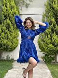 Uzun Kol Pul Payetli Oltrişli Mini Abiye Elbise 5252