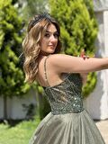 Straplez Üzeri Taş İşlemeli Prenses Abiye Elbise 4002