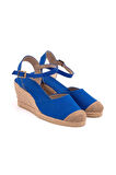 Gerçek Elişi Topuğu Açık Bilekten Bantlı Dolgu Topuk Keten Hasır Espadril Handmade
