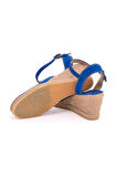 Gerçek Elişi Topuğu Açık Bilekten Bantlı Dolgu Topuk Keten Hasır Espadril Handmade
