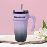 Bondy Think Different Kulplu Kapaklı Büyük Boy Mug 860 ml - Pipetli Paslanmaz Çelik Termos Bardak