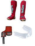 Kick Boks & Muay Thai Bez Kaval Ayaküstü Koruyucu,3,5 M Bandaj ve Dişlik