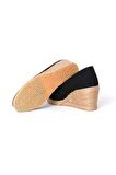 Siyah Keten Espadril Dolgu Topuk
