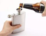 Perlotus 5 Oz-150 cc Hunili Kahve Brown Deri Kılıf Çelik Viski İçki Konyak Matarası