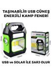 Sarj Edilebilir ve Solar Sarjlı Portatif Taşınabilir Sarı Kamp Feneri Avcılık Feneri