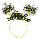 Happy Birthday Püsküllü Neon Sarı Renk Doğum Günü Tacı 22x19 cm
