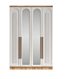 Ücretsiz Montaj - 100% MDF Flora 4 Kapaklı - Aynalı Beyaz Gardırop - MDF Dolap - Elbise Dolabı