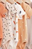 % 100 Pamuklu Turuncu Kısa Kollu 5’li Body Zıbın Set