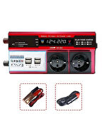 12v 2000w Modifiye Sinüs İnverter Araç Ve Güneş Enerjisi Uyumlu, Çift Usb, Çift Priz Ve Çakmaklık