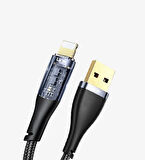 Şeffaf Uçlu İphone 45w Usb Hızlı Ve Dayanıklı Şarj Ve Data Işıklı Örgü Kablo 1 Metre