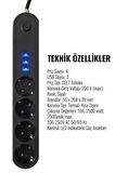 Termal Akım Korumalı Isıya Dayanıklı 4 lü 2 Metre Uzatma 3 Adet USB Usb Şarj Aleti