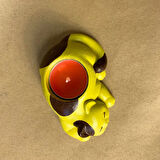 Uretti - Pınar 6606 - El Yapımı Yeşil - Kahverengi Sevimli Kedi Tealight Mumluk - 6 x 10 cm