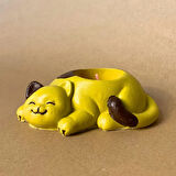 Uretti - Pınar 6606 - El Yapımı Yeşil - Kahverengi Sevimli Kedi Tealight Mumluk - 6 x 10 cm