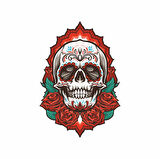 Güllü İskelet Sticker 10x10 cmRenkli Sticker