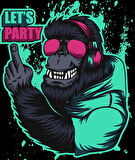 Lets Party Goril Sticker 10x10 cmRenkli Sticker