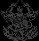 Radyo ve Silahlı iskelet Sticker 10x10 cmRenkli Sticker