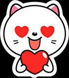 Kalpli Kedi Sticker 10x10 cmRenkli Sticker