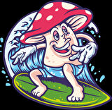 sörf yapan mantar sticker 10x10 cmRenkli Sticker