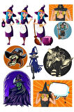 Cadı Sticker Set-3 10 Parça Telefon, Tablet, Defter, Laptop Sticker