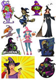 Cadı Sticker Set-4 10 Parça Telefon, Tablet, Defter, Laptop Sticker