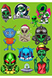 Uzaylı Sticker Set-1 12 Parça Telefon, Tablet, Defter, Laptop Sticker