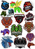 Ejderha Dragon Sticker Set 13 Parça Telefon, Tablet, Defter, Laptop Sticker
