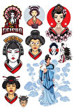 Geisha Sticker Set-1 13 Parça Telefon, Tablet, Defter, Laptop Sticker
