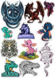 Ejderha Dragon Sticker -6 13 Parça Telefon, Tablet, Defter, Laptop Sticker