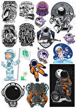 Astronot Stikcer Set-3 16 Parça Telefon, Tablet, Defter, Laptop Sticker