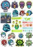 Kuru Kafa İskelet Sticker Set-8 15 Parça Telefon, Tablet, Defter, Laptop Sticker